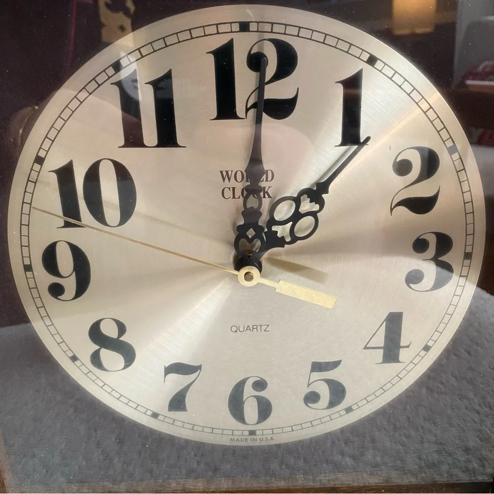Vintage World Clock 11 in Square Shadowbox Clock Quartz Made In USA